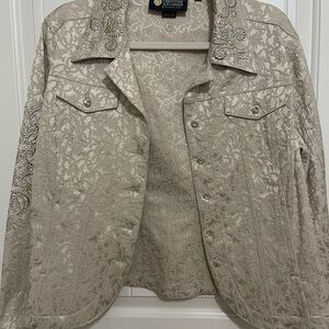 Christopher & Banks Cream Embellished Jean Jacket